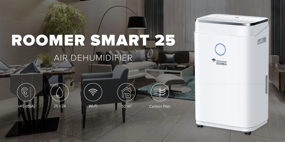 Deumidificatore daria compatto MyCond Roomer Smart 25 per ambienti di grandi dimensioni.