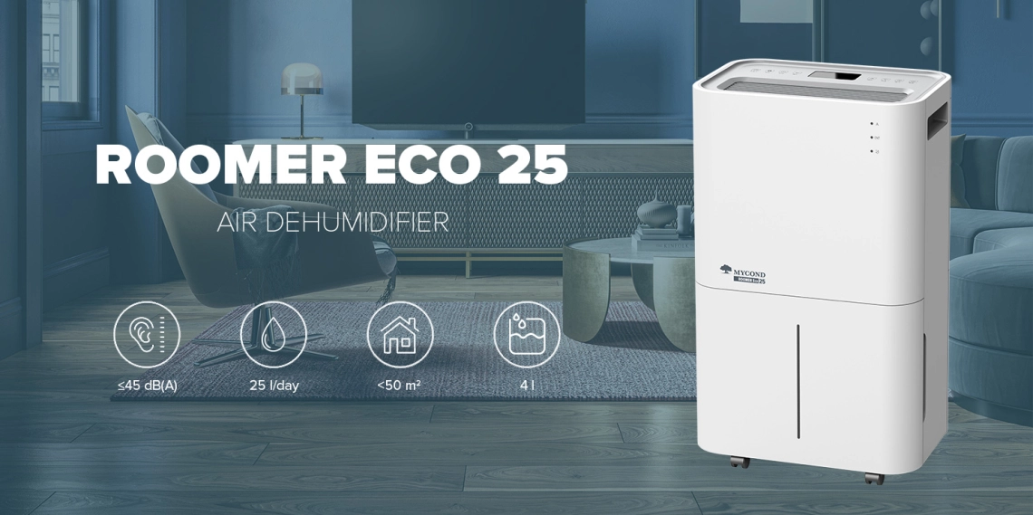 Deumidificatore compatto MyCond Roomer Eco 25 ideale per luso domestico.
