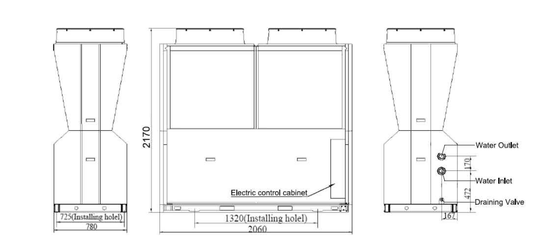 Schema delle dimensioni dellinverter Mycond Pro MCU-065YHDD.