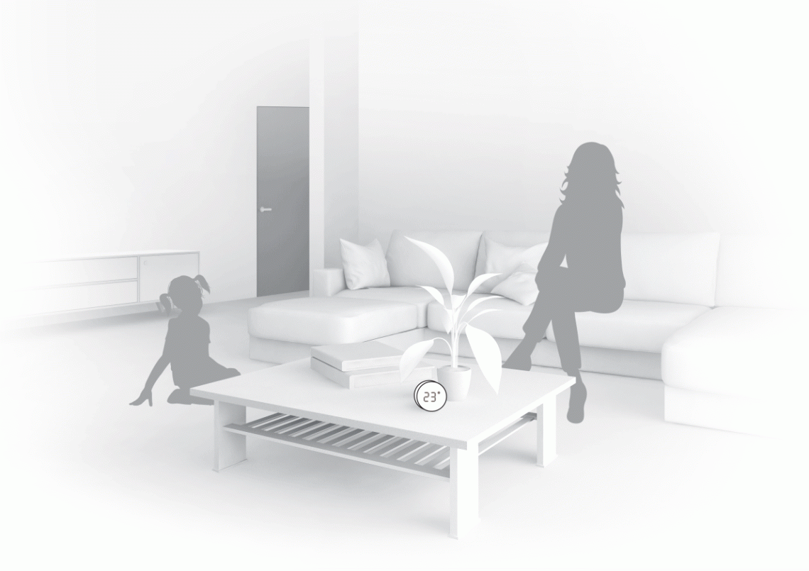 Illustrazione del sensore di temperatura e umidità MyCond Zigbee in uso.