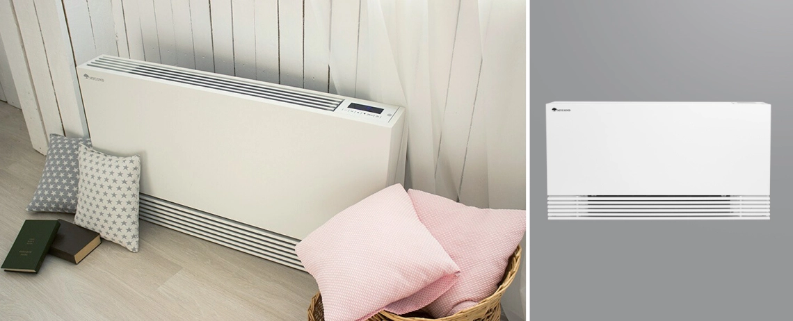 MyCon Silent Ventilconvettore a pavimento ultrasottile con motore BLDC per una climatizzazione efficiente.