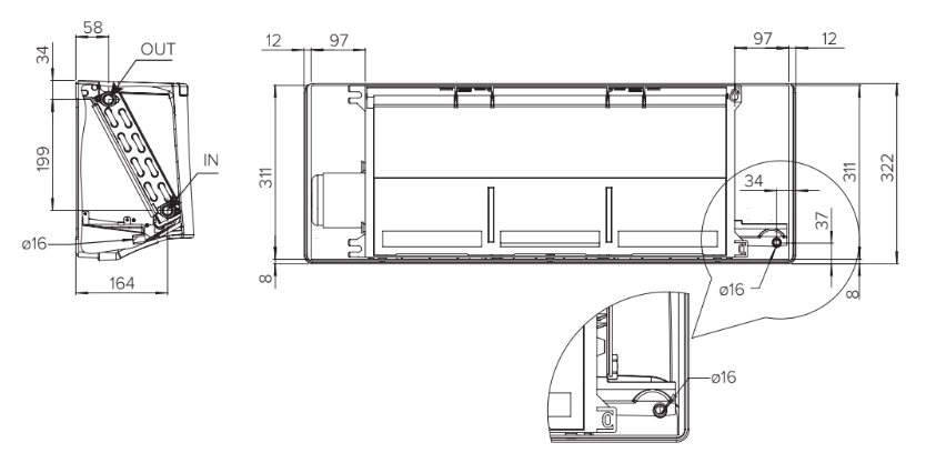 MyCond Dimensioni dei ventilconvettori a parete della serie FHW.