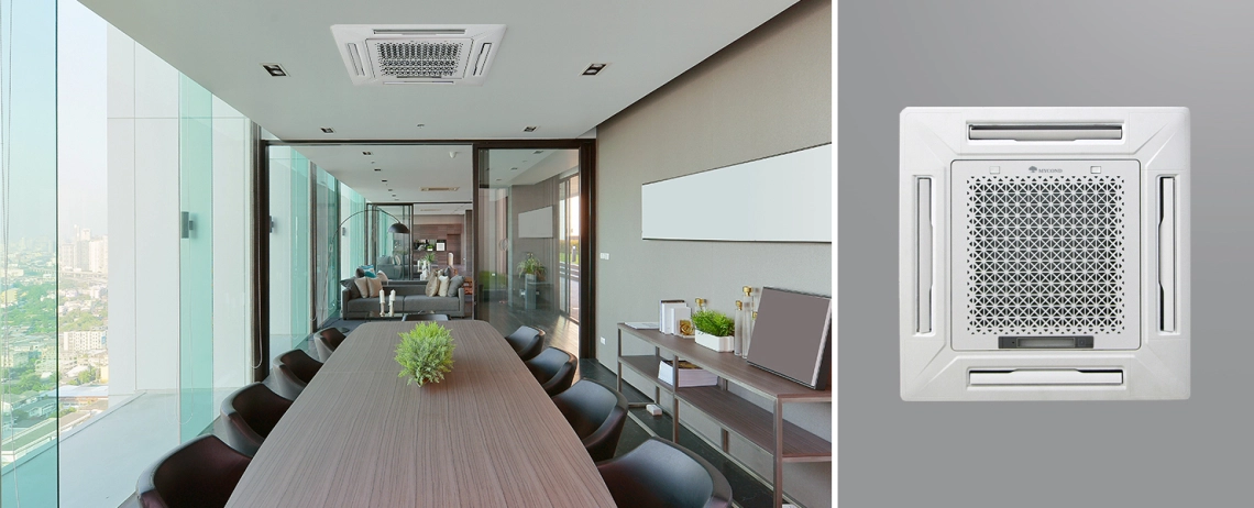 MyCond MCFK-T2 Moderno ventilconvettore a cassetta a 4 vie con design ad alta efficienza energetica.