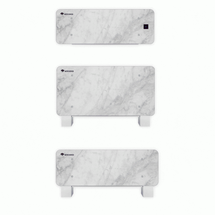 MyCond Silver Glass Low Ventilconvettore a pavimento di design con una moderna finitura in vetro argentato.