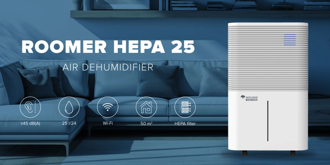 Deumidificatore daria silenzioso MyCond Roomer Hepa 25 per un controllo efficiente dellumidità.