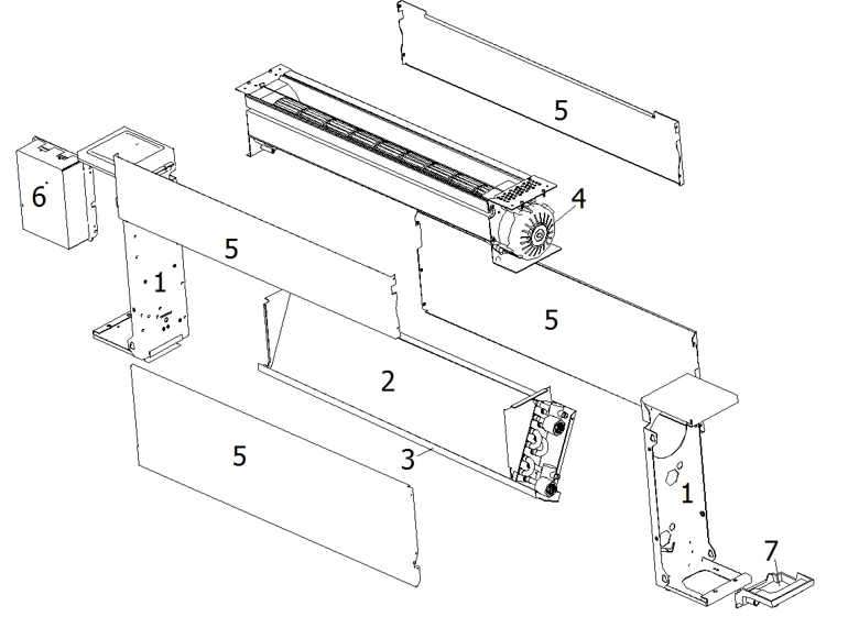 Schema del ventilconvettore ultrasottile a pavimento della serie MyCond Silver Glass Low.