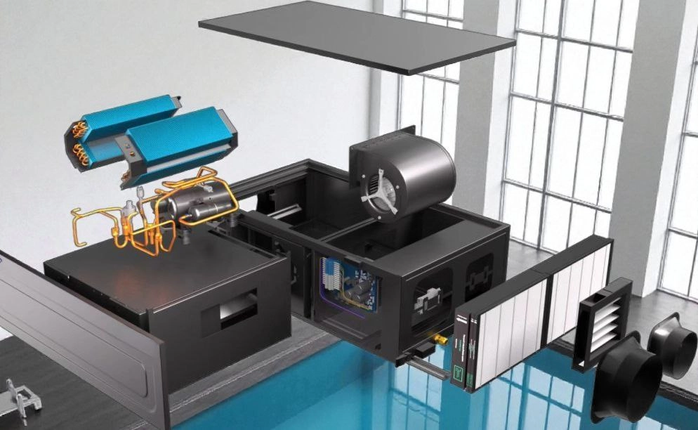 Deumidificatore canalizzato per piscine, riscaldamento aria, Mycond MSHAC