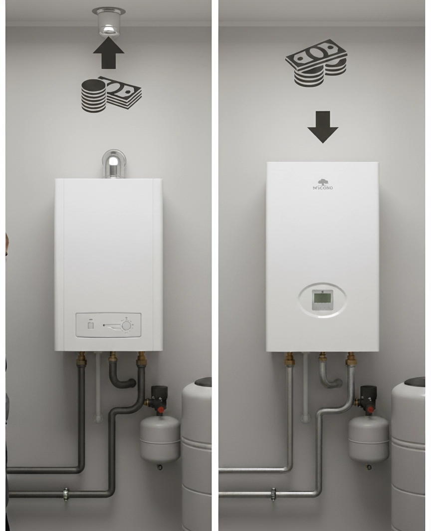 Pompa di calore Mycond contro caldaia a gas, confronto dell